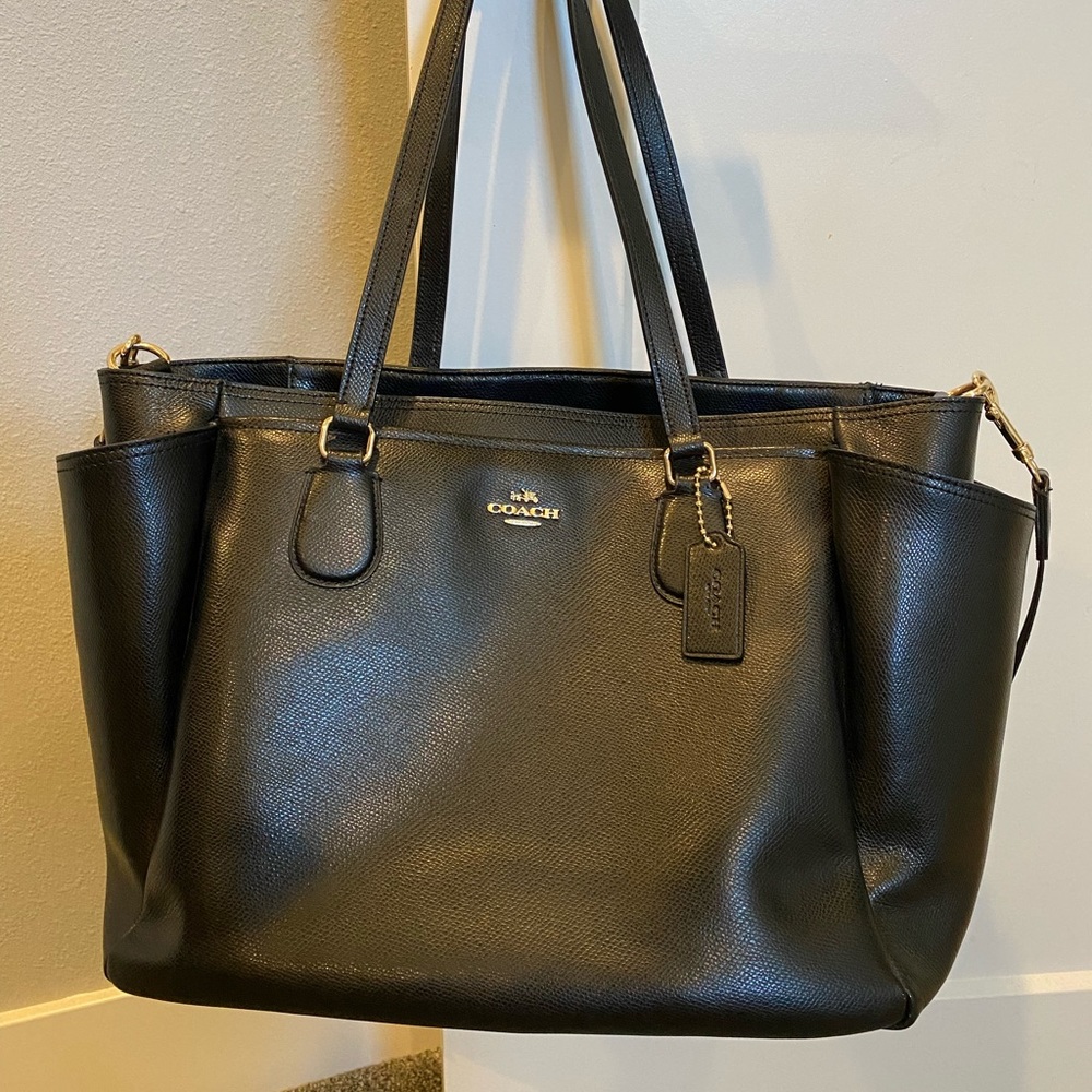 Gorgeous Coach Diaper Bag, Black Leather